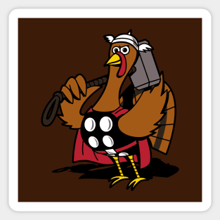 Funny Cute Superhero Turkey Cartoon God Of Thunder Turkey Parody Sticker